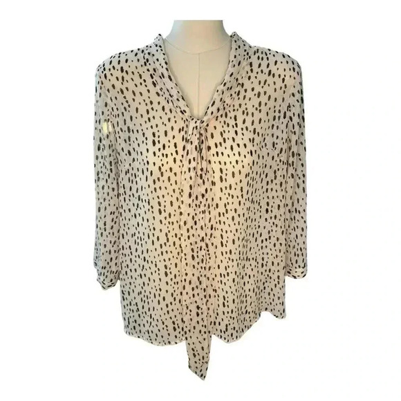 The Limited Women's Small 3/4 Sleeve Animal Print Blouse Multicolor‎ Tie Neck - Picture 1 of 8